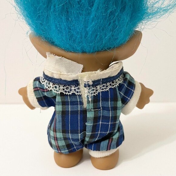 Vintage ACE Novelty Treasure Troll Blue Hair Diamond Wishstone Belly Gem 4 Inch - Picture 6 of 16